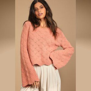 NWT Lulu’s Rose Pink Pierced Cable Knit Pullover Sweater - Small
